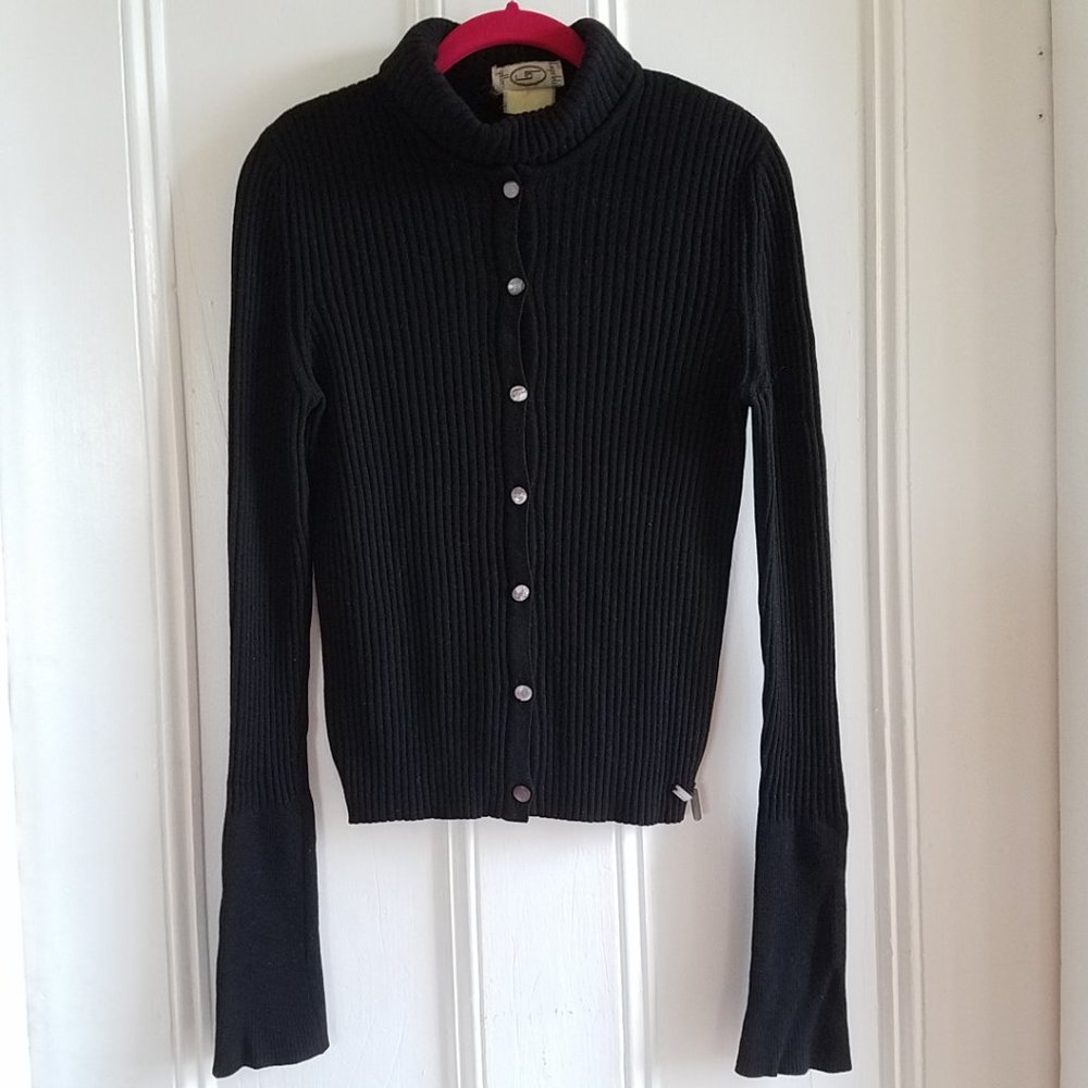 Karl Lagerfeld Twinset Turtleneck Sweater Set~Black Ribbed Wool/Cashmere Blend S